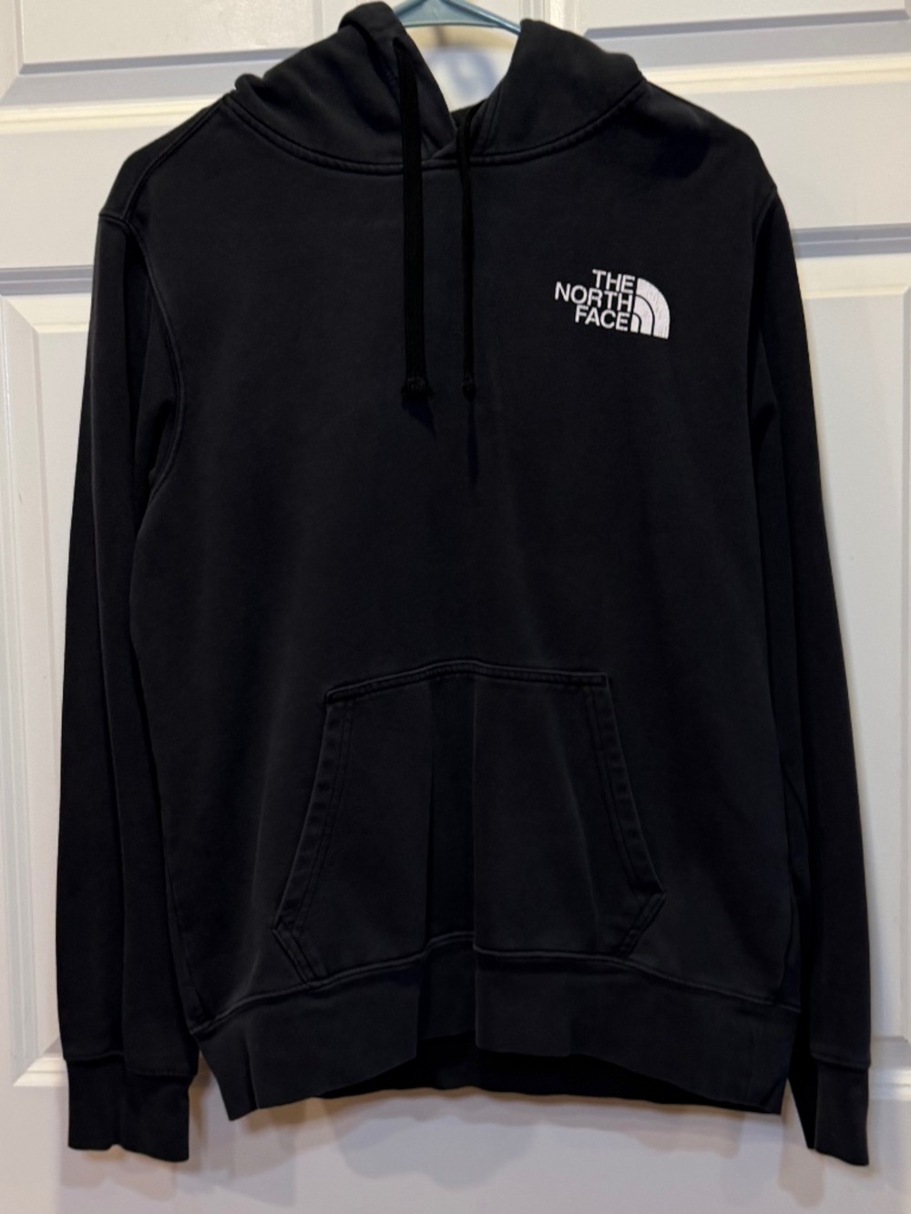 Men's Black The North Face Hoodie - "Never Stop Exploring" on Back - Size Small